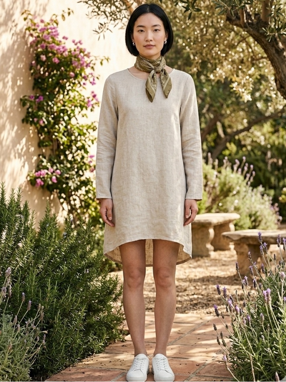Crown Linen Designs "Bella" 100% Linen High-Low Tunic Dress